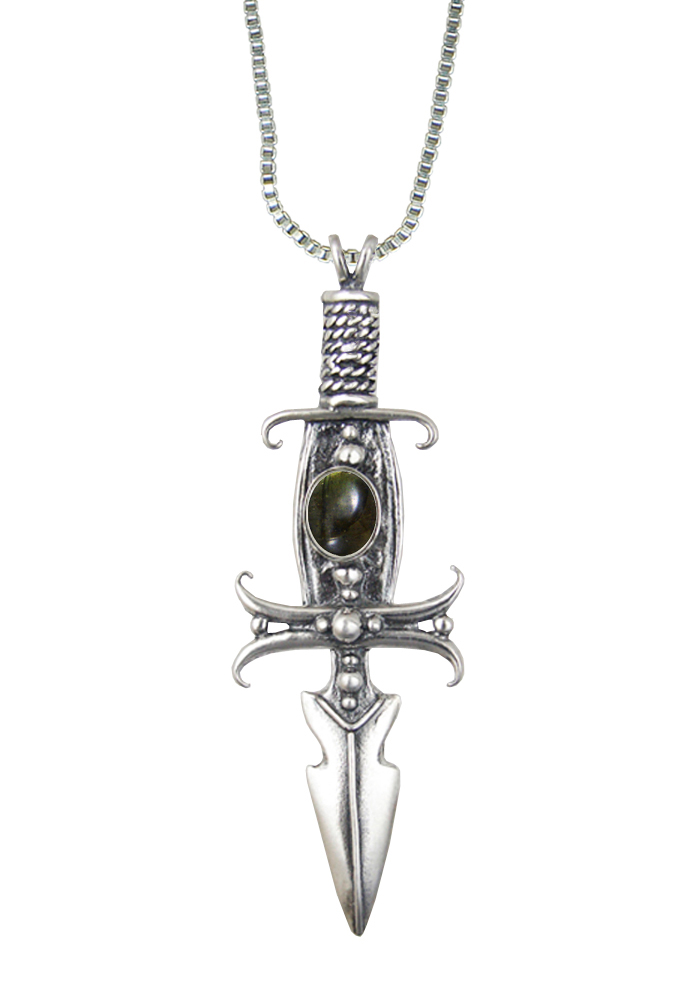 Sterling Silver Deathmaker Knife Dagger Pendant With Spectrolite